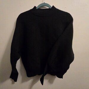 Zaful Black Ribbed Knit Batwing Crewneck Sweater